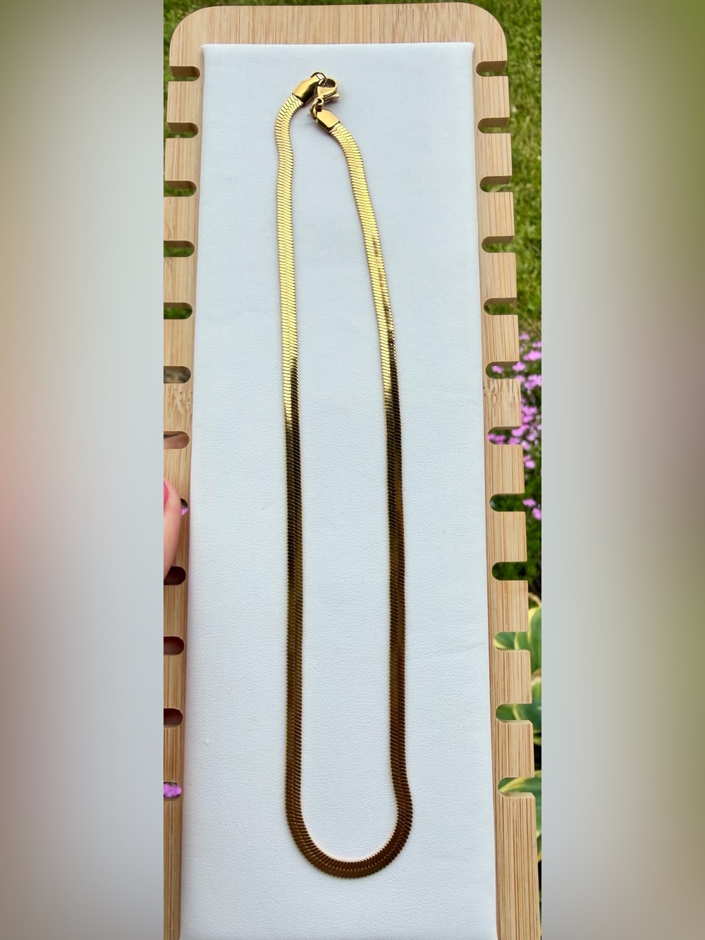 Gold Herringbone Chain Necklace - Sleek Flat Links